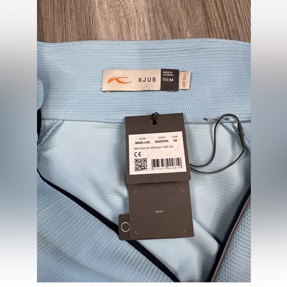 KJUS Men's Roman Mid Layer Half Zip Niagara Blue Size Medium  (EU 50) NWT - Picture 9 of 9